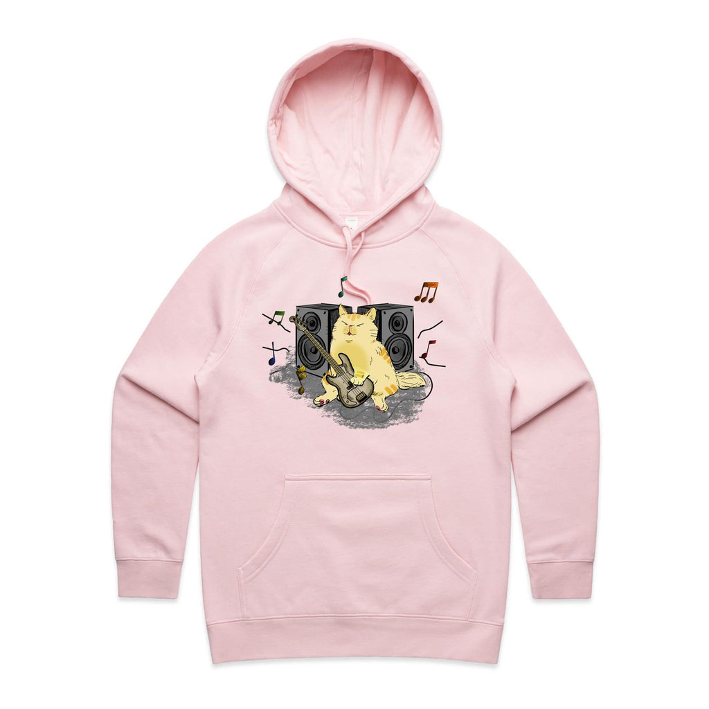 Cat Bass Player - Womens Hoodie Pink Womens Hoodie animal Music Printed In Australia