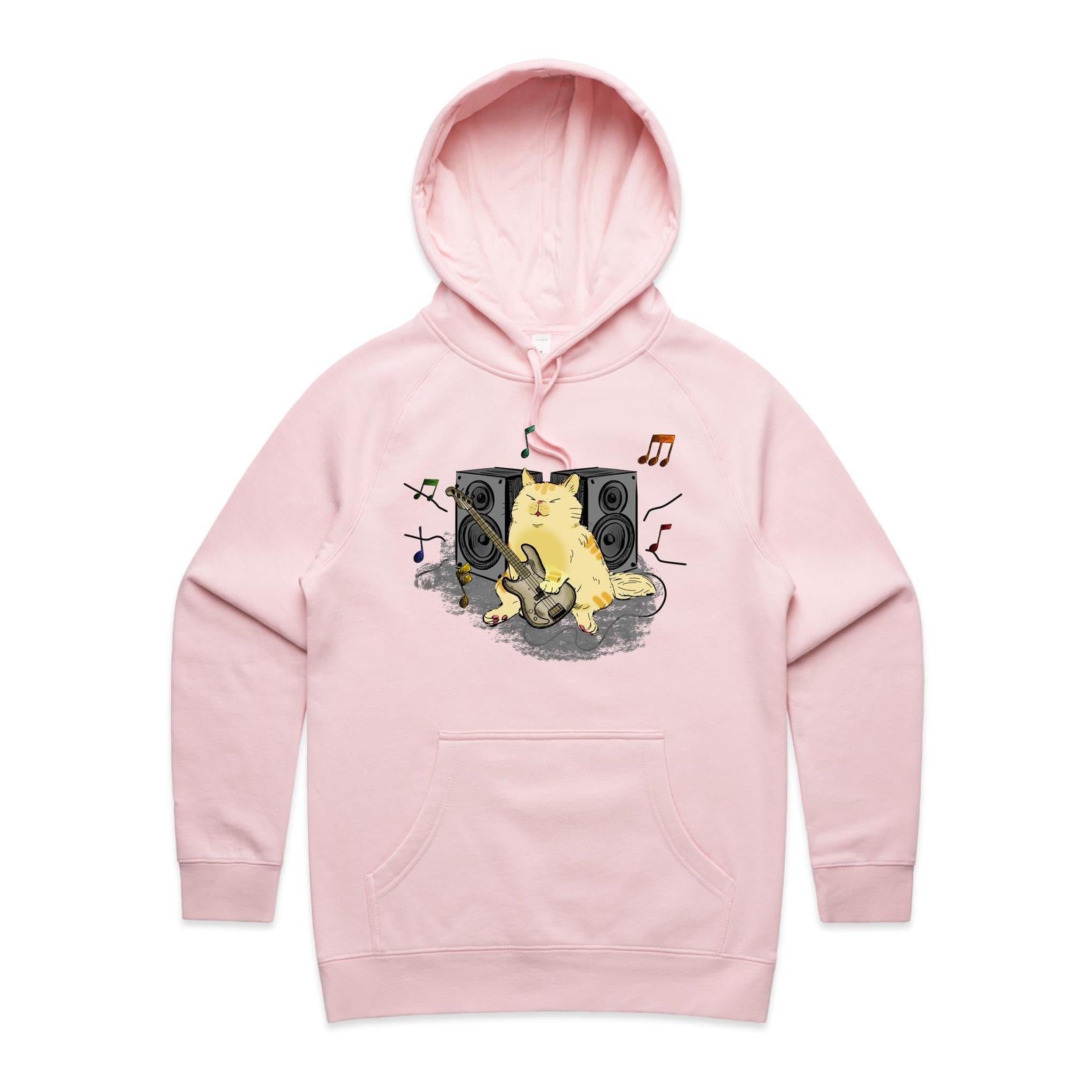 Cat Bass Player - Womens Hoodie Pink Womens Hoodie animal Music Printed In Australia