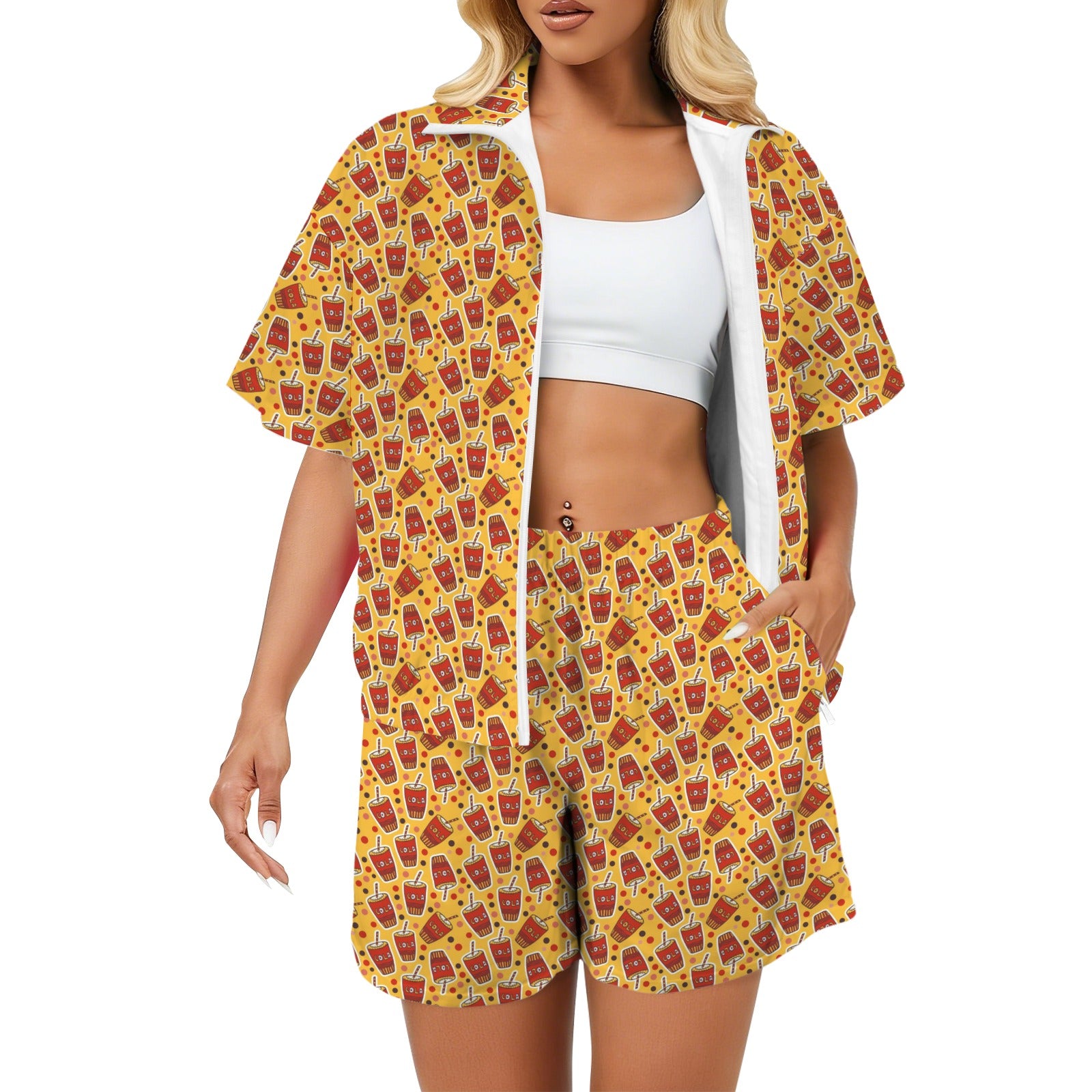 Cola Women's Windbreaker Short Set 2XL Women's Windbreaker Short Set Food Printed Offshore