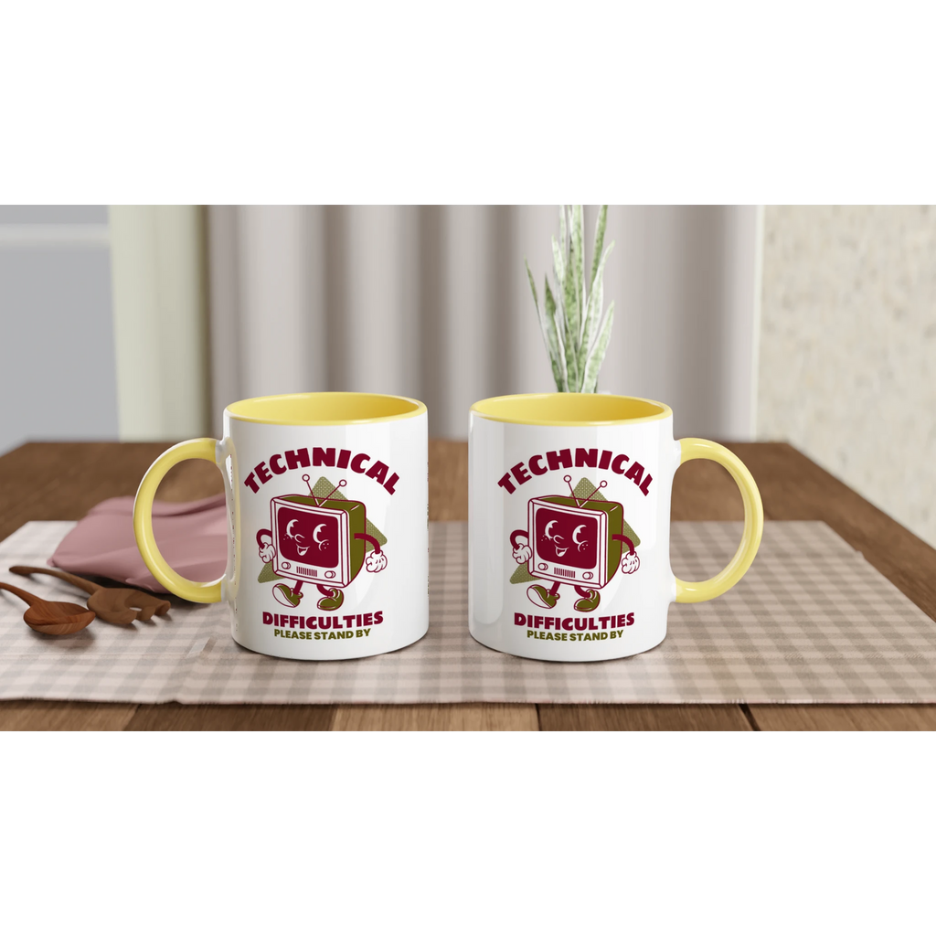 Personalised - Retro TV, Technical Difficulties - White 11oz Ceramic Mug with Colour Inside Personalised 11oz Mug customise Globally Fulfilled personalise Retro Tech