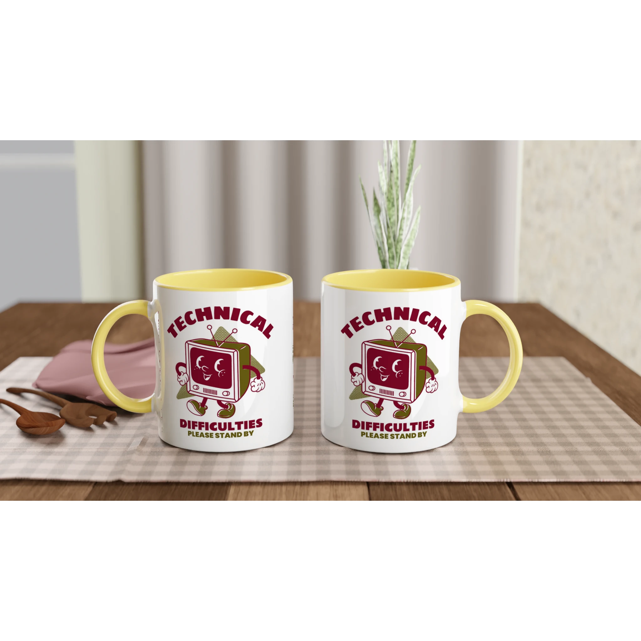 Personalised - Retro TV, Technical Difficulties - White 11oz Ceramic Mug with Colour Inside Personalised 11oz Mug customise Globally Fulfilled personalise Retro Tech