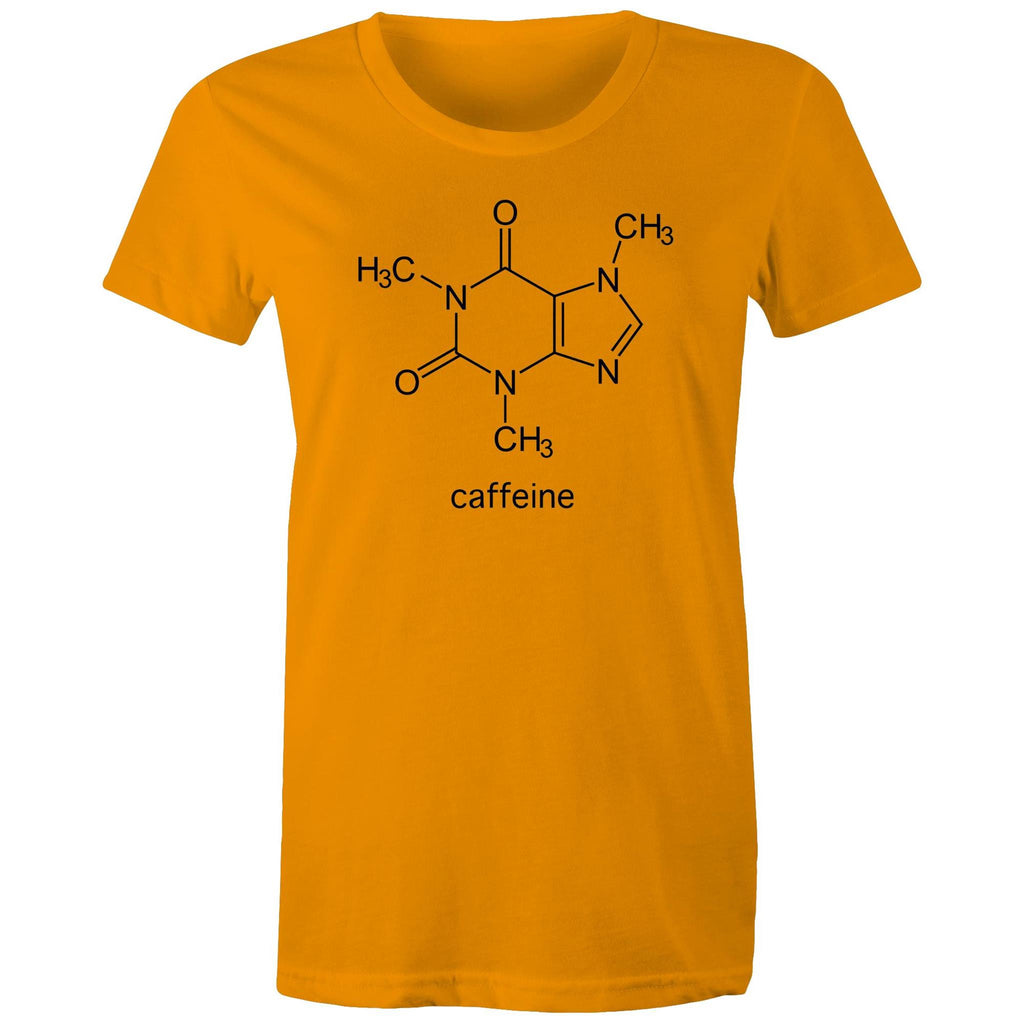 Caffeine Molecule - Womens T-shirt Orange Womens T-shirt Coffee Printed In Australia Science