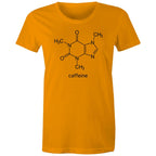 Caffeine Molecule - Womens T-shirt Orange Womens T-shirt Coffee Printed In Australia Science