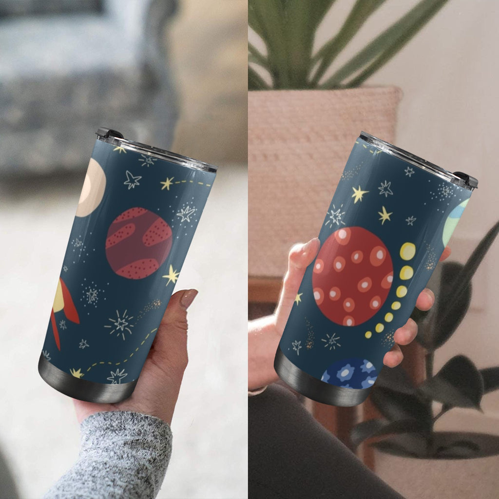 Rocket and Planets In Space - 20oz Mobile Tumbler with Lid (Black Lock) 20oz Travel Mug Printed Offshore Space
