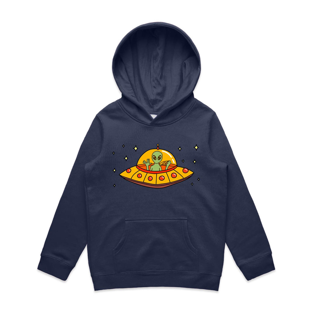 Alien Pizza - Kids Hoodie Midnight Blue Kids Hoodie Printed In Australia