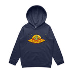 Alien Pizza - Kids Hoodie Midnight Blue Kids Hoodie Printed In Australia