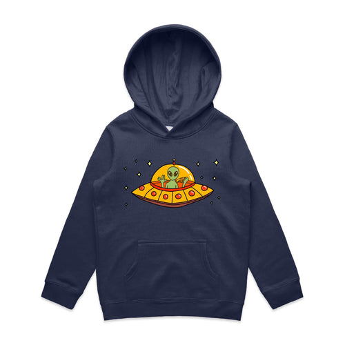 Alien Pizza - Kids Hoodie Midnight Blue Kids Hoodie Printed In Australia