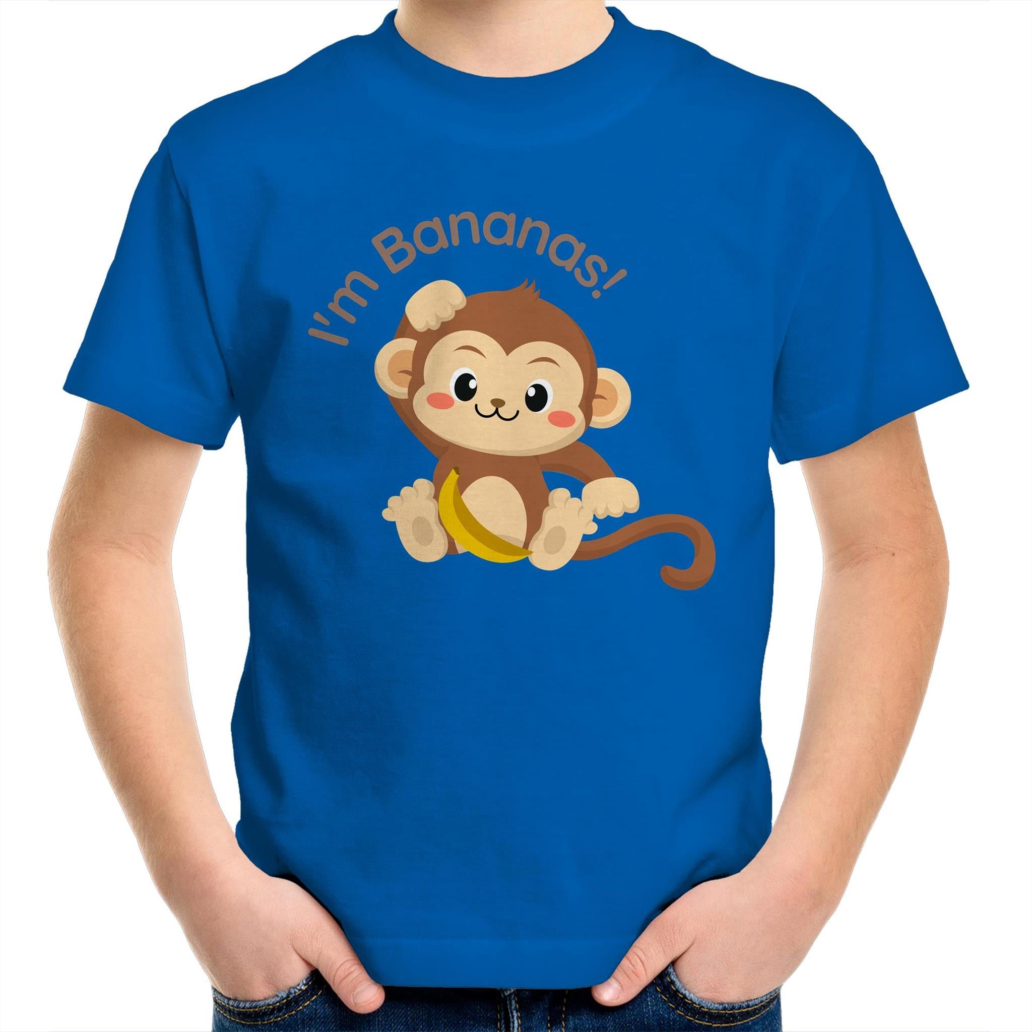 I'm Bananas, Monkey - Kids Youth T-Shirt Bright Royal Kids Youth T-shirt animal Printed In Australia