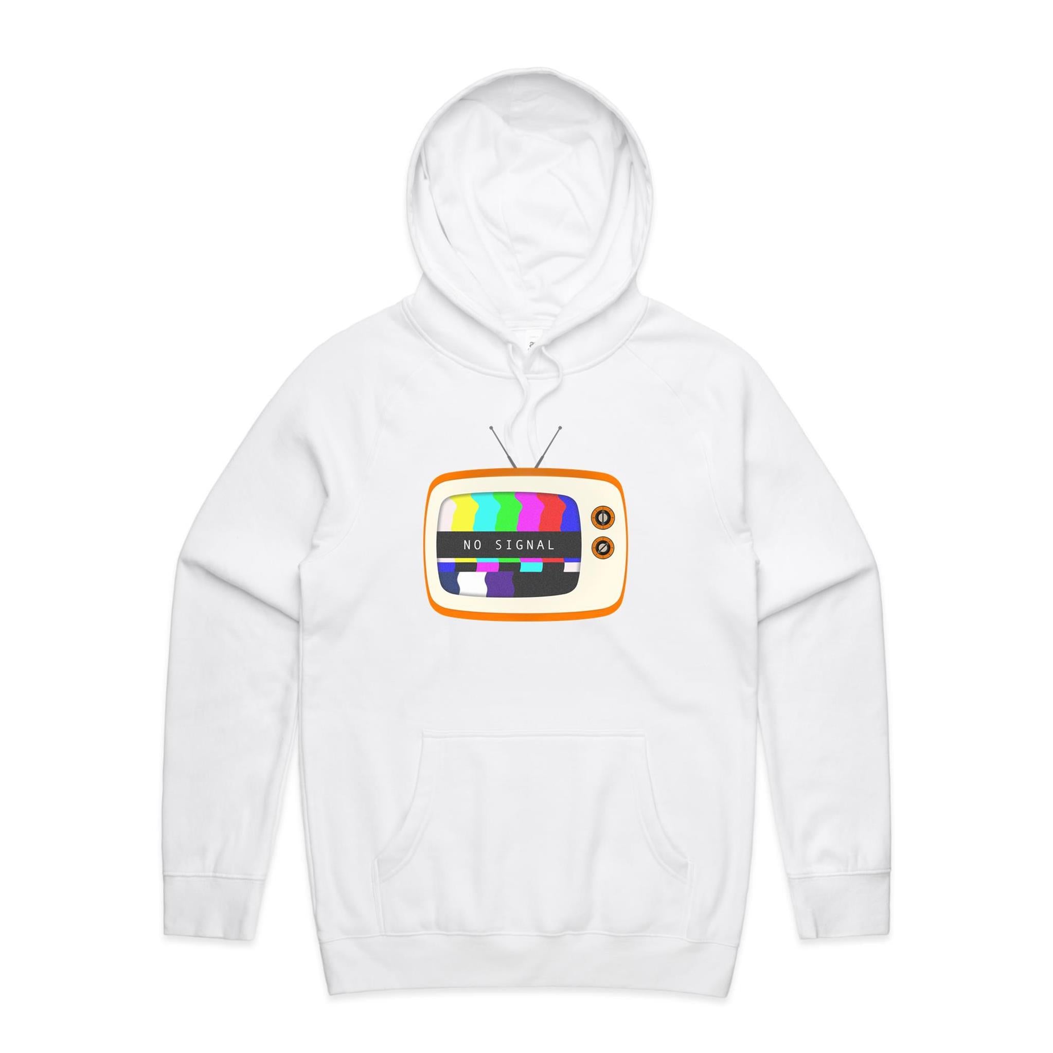 Retro TV, No Signal - Mens Hoodie White Mens Hoodie Printed In Australia Retro Tech