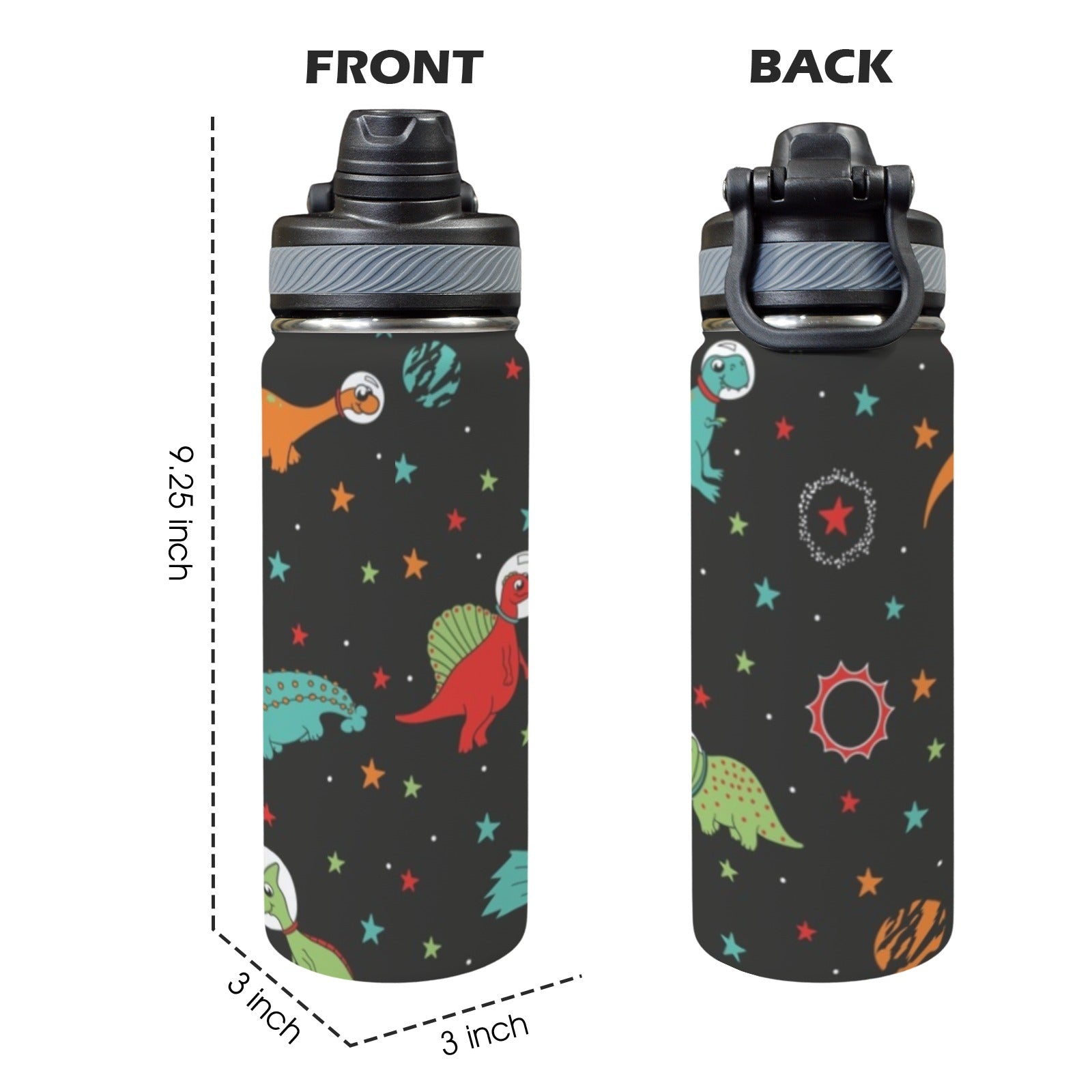 Astronaut Dinosaurs - Insulated Water Bottle with Dual-Use Lid (18oz) Insulated Water Bottle with Dual-Use Lid (18oz) animal Printed Offshore Space