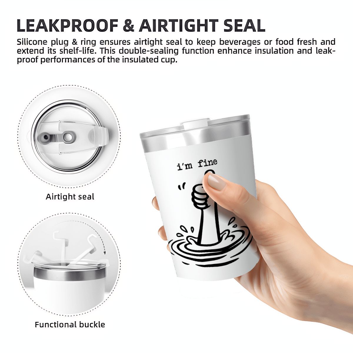 I'm Fine Drowning Thumbs Up Small Stainless Steel Travel Mug Cup 12oz/350ml