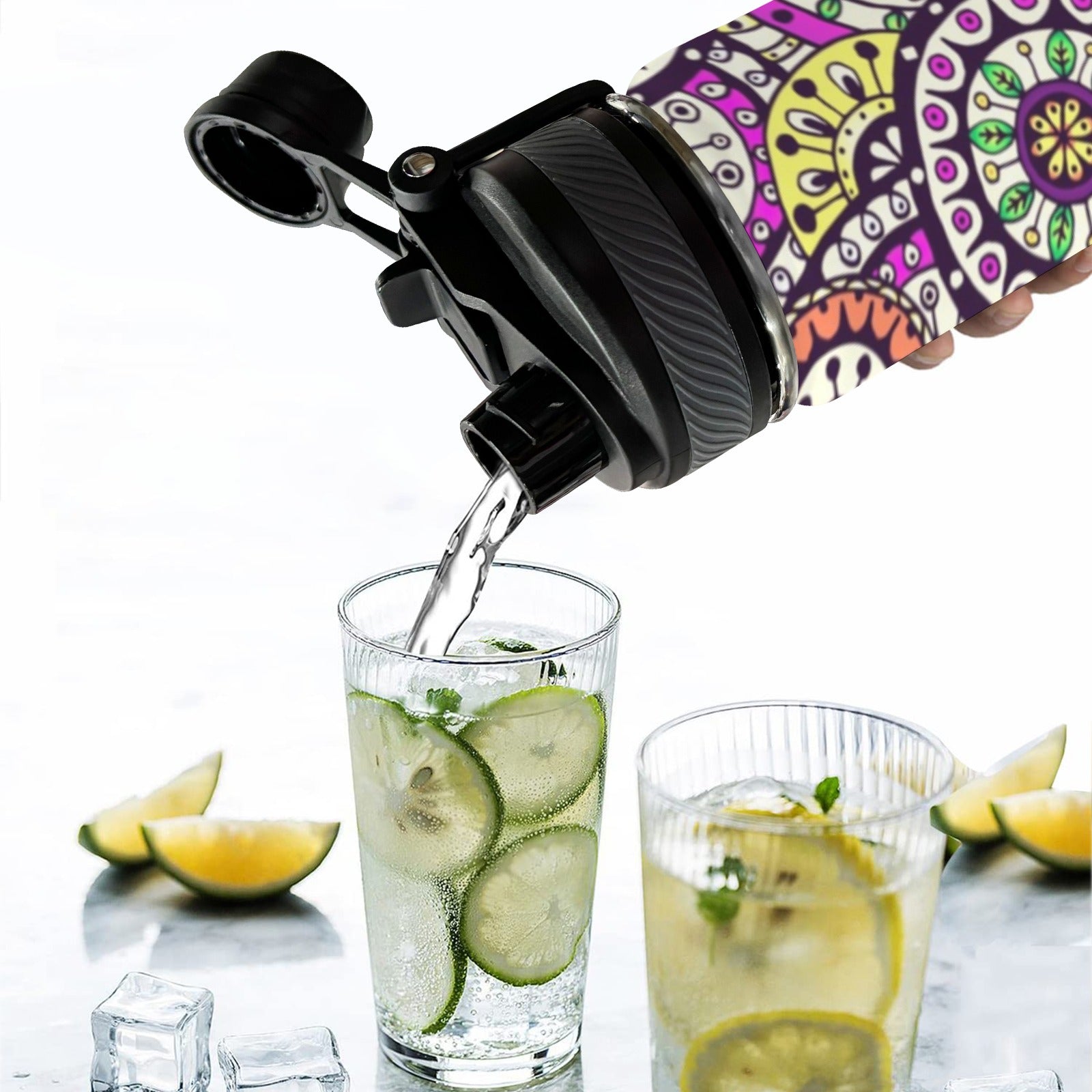 Circle Flowers - Insulated Water Bottle with Dual-Use Lid (18oz) Insulated Water Bottle with Dual-Use Lid (18oz) Printed Offshore