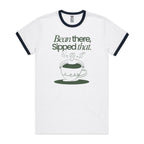Bean There, Sipped That, Coffee - Staple Ringer Tee White Navy Ringer T-Shirt Coffee Printed In Australia