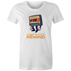 Cassette Tape, It Might Be Time To Rewind - Womens T-shirt White Womens T-shirt Music Printed In Australia Retro