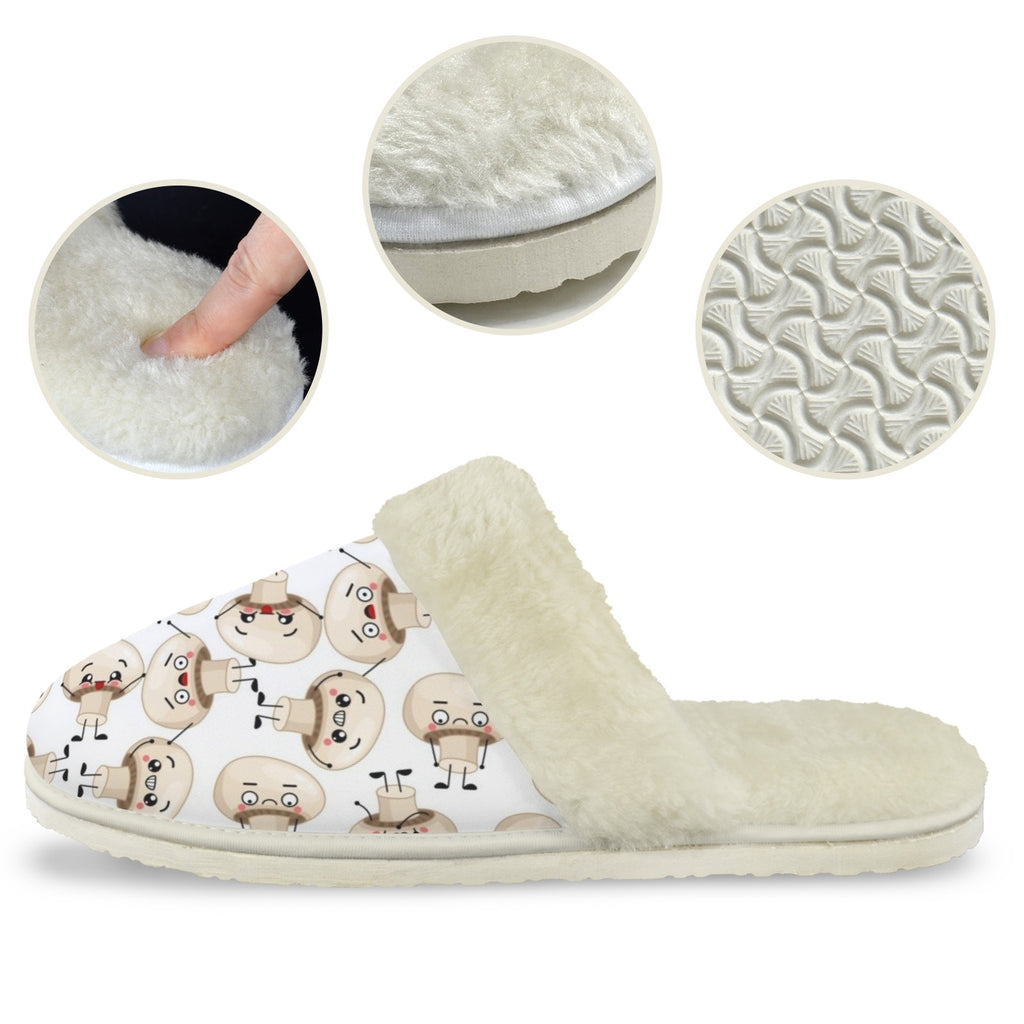 Cute Mushrooms Men's Fur Trim Thick-Sole Indoor Slippers Men's Fur Trimmed Slippers Food Printed Offshore