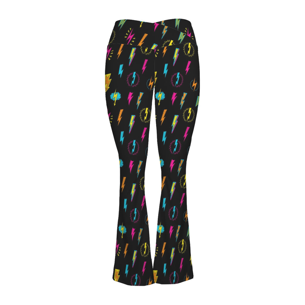 Fun Lightning High Waist Crossover Tummy Control Flare Leggings High Waist Flare Leggings comic Printed Offshore