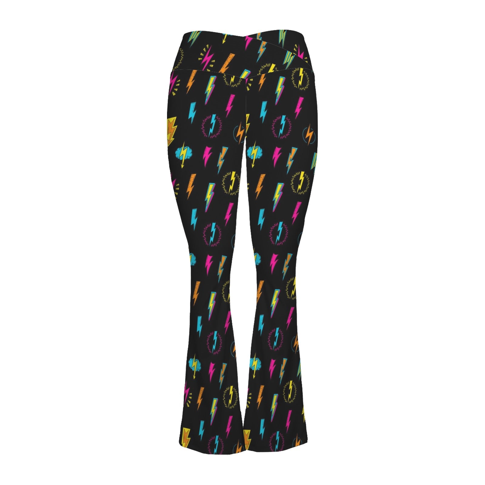 Fun Lightning High Waist Crossover Tummy Control Flare Leggings High Waist Flare Leggings comic Printed Offshore