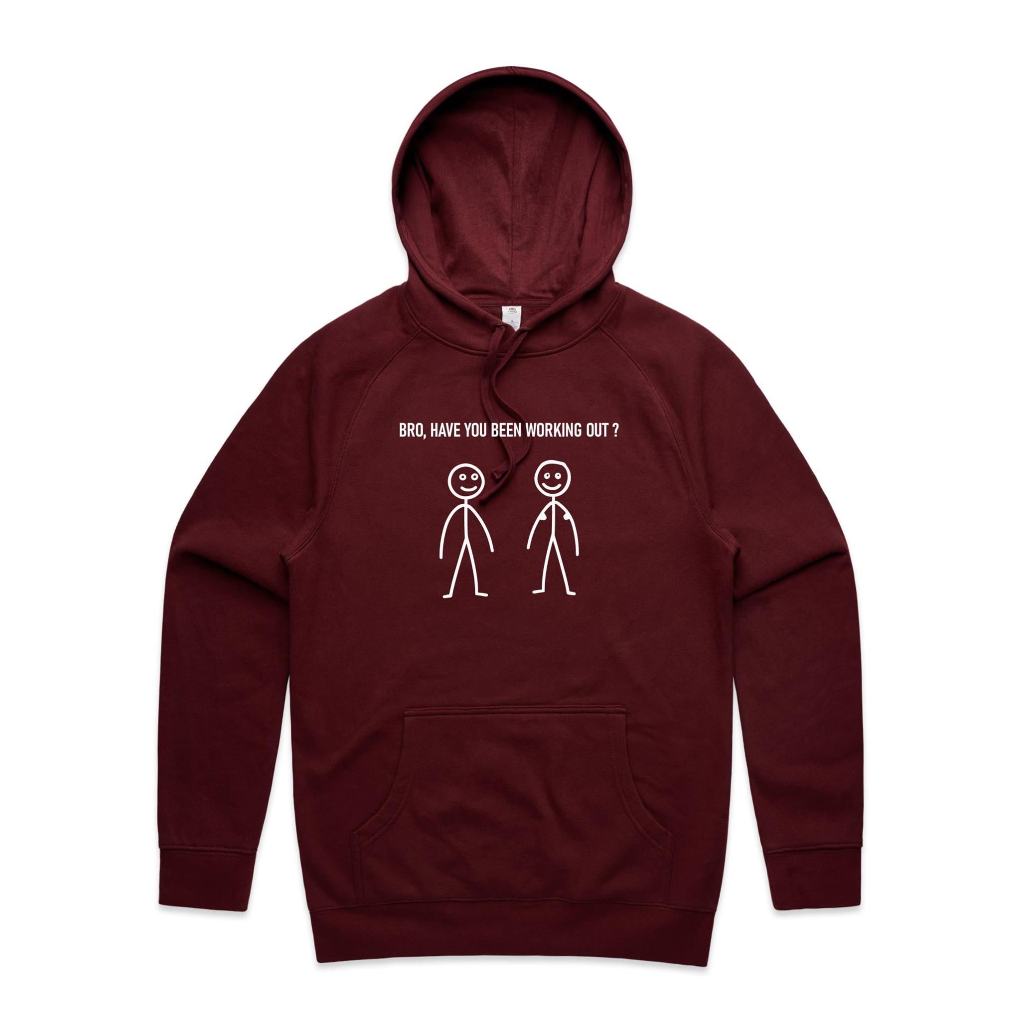 Bro, Have You Been Working Out, Stick Figures - Mens Hoodie Burgundy Mens Hoodie Fitness Printed In Australia