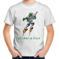 Alien Invasion, We Come In Peace - Kids Youth T-Shirt White Kids Youth T-shirt Printed In Australia Sci Fi