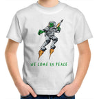 Alien Invasion, We Come In Peace - Kids Youth T-Shirt White Kids Youth T-shirt Printed In Australia Sci Fi