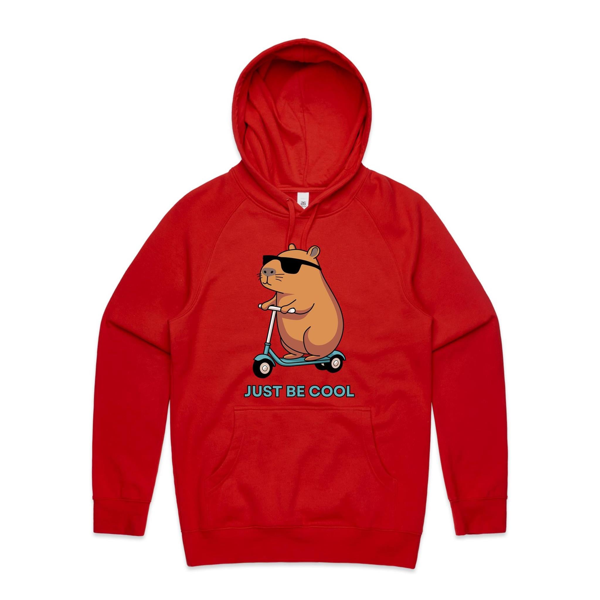 Just Be Cool, Capybara - Mens Hoodie Red Mens Hoodie animal Printed In Australia