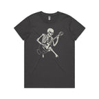 Skeleton Playing Guitar Women's AS Colour T-shirt Charcoal Womens T-shirt Music Printed In Australia