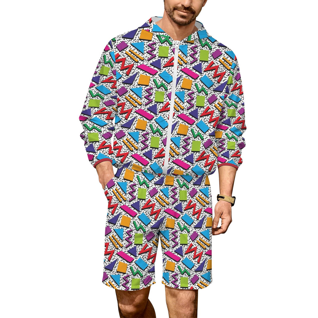 Graphic 80's Men's Lightweight Sun Hoodie & Shorts Set 4XL Men's Lightweight Sun Hoodie & Shorts Printed Offshore Retro