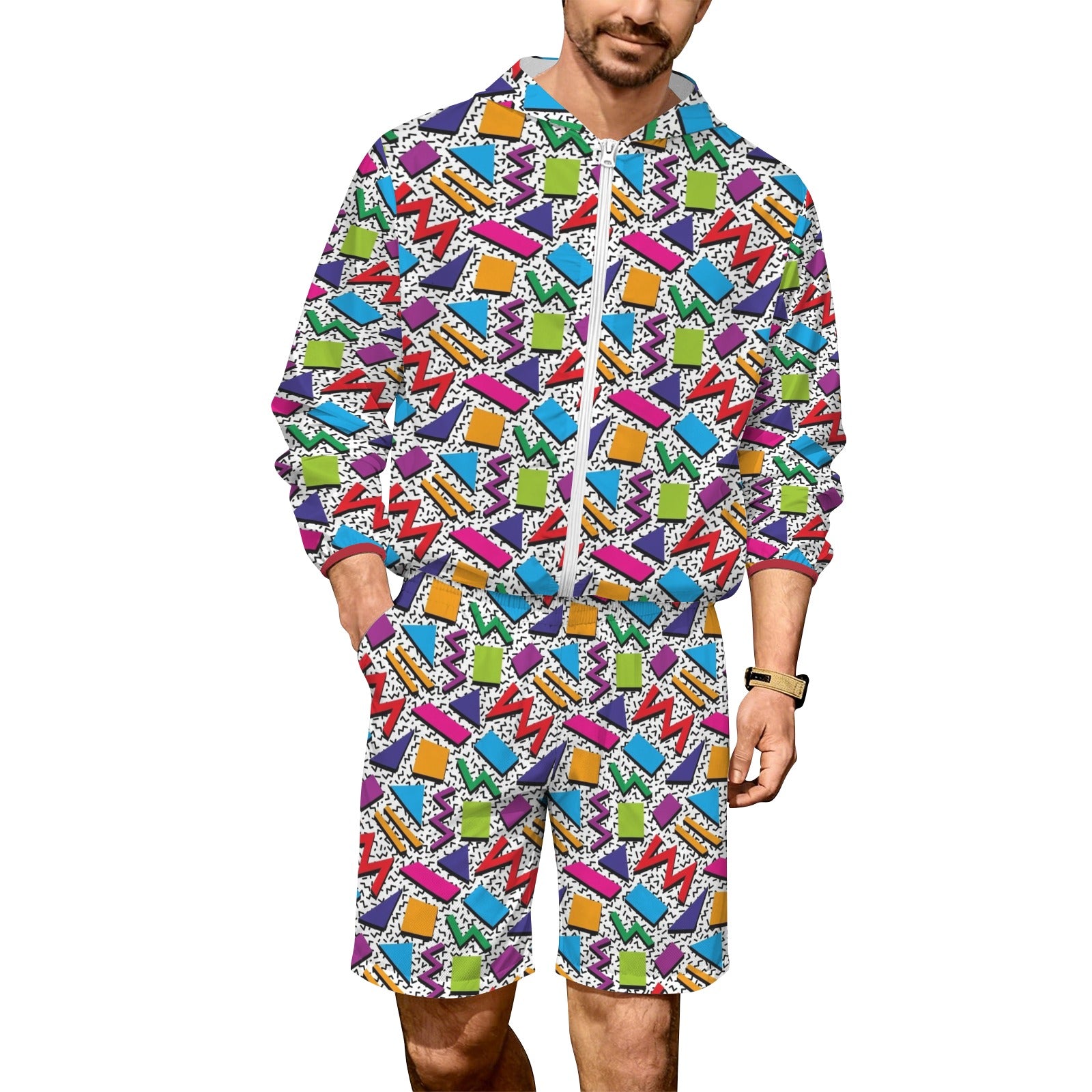 Graphic 80's Men's Lightweight Sun Hoodie & Shorts Set 4XL Men's Lightweight Sun Hoodie & Shorts Printed Offshore Retro