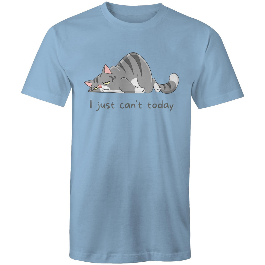 Cat, I Just Can't Today - Mens T-Shirt Carolina Blue Mens T-shirt animal Printed In Australia