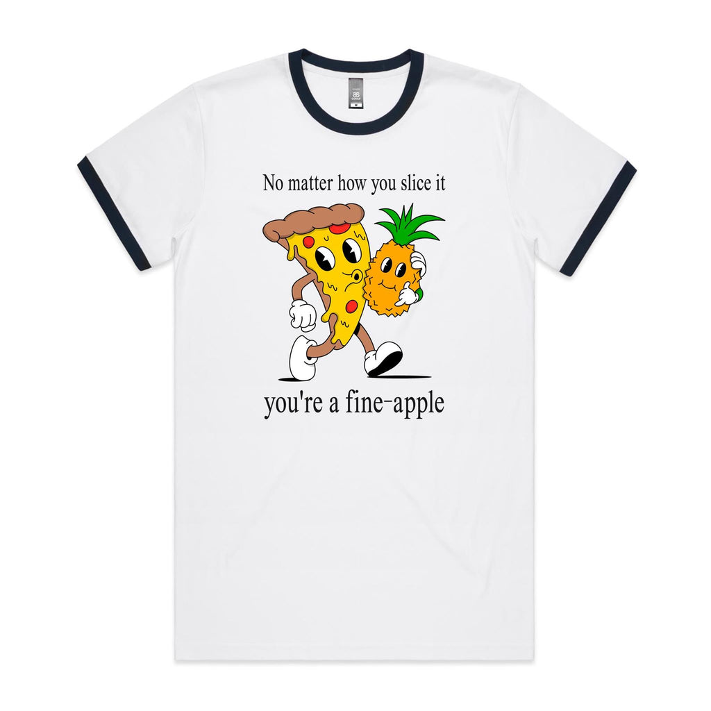 Pineapple Pizza - Staple Ringer Tee White Navy Ringer T-Shirt Food Printed In Australia