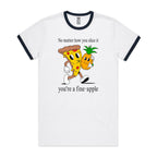 Pineapple Pizza - Staple Ringer Tee White Navy Ringer T-Shirt Food Printed In Australia