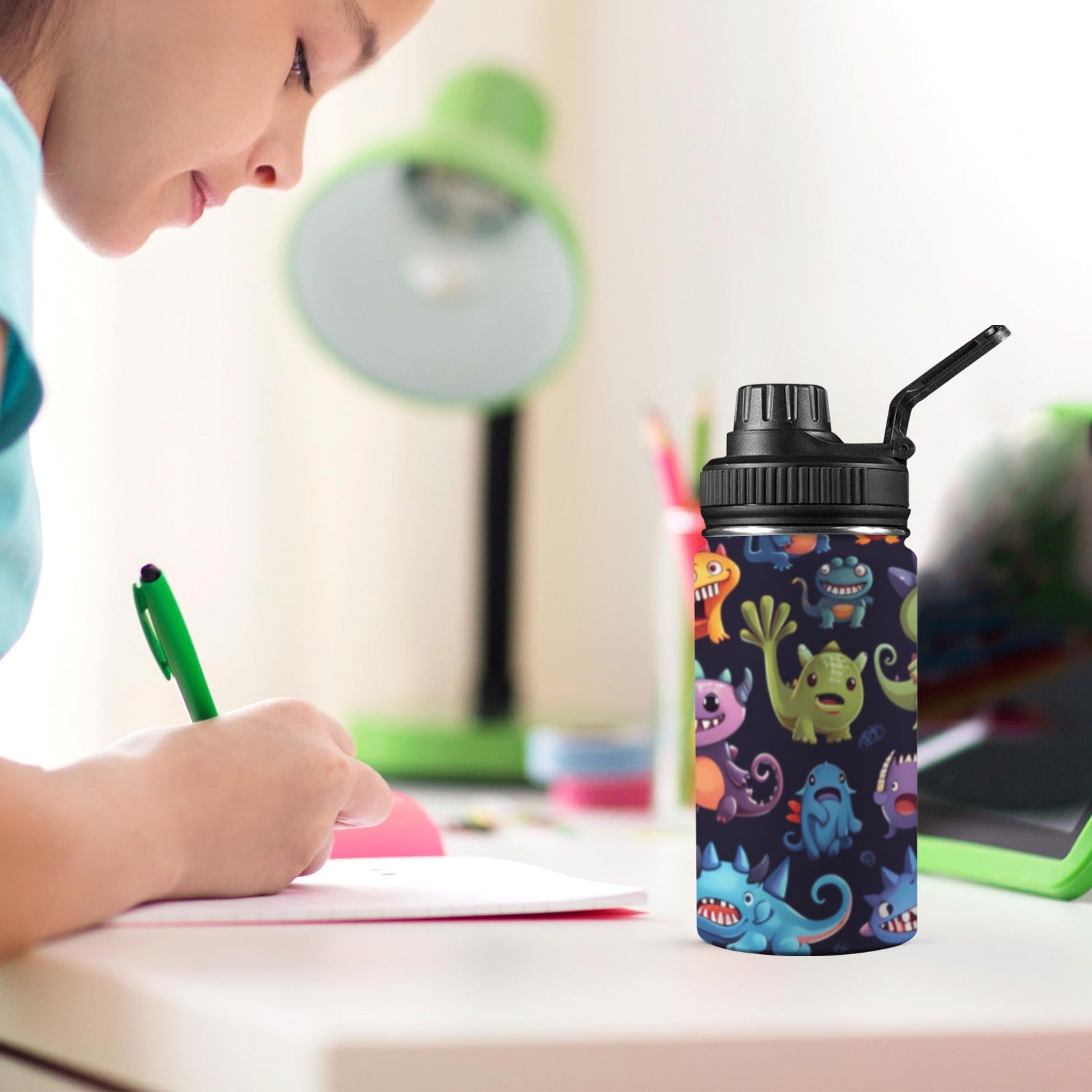 Monster Mania - Kids Water Bottle with Chug Lid (12 oz) Kids Water Bottle with Chug Lid Printed Offshore Sci Fi