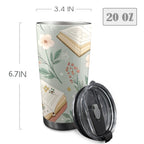 Books And Flowers In Green - 20oz Mobile Tumbler with Lid (Black Lock) 20oz Travel Mug Printed Offshore Reading