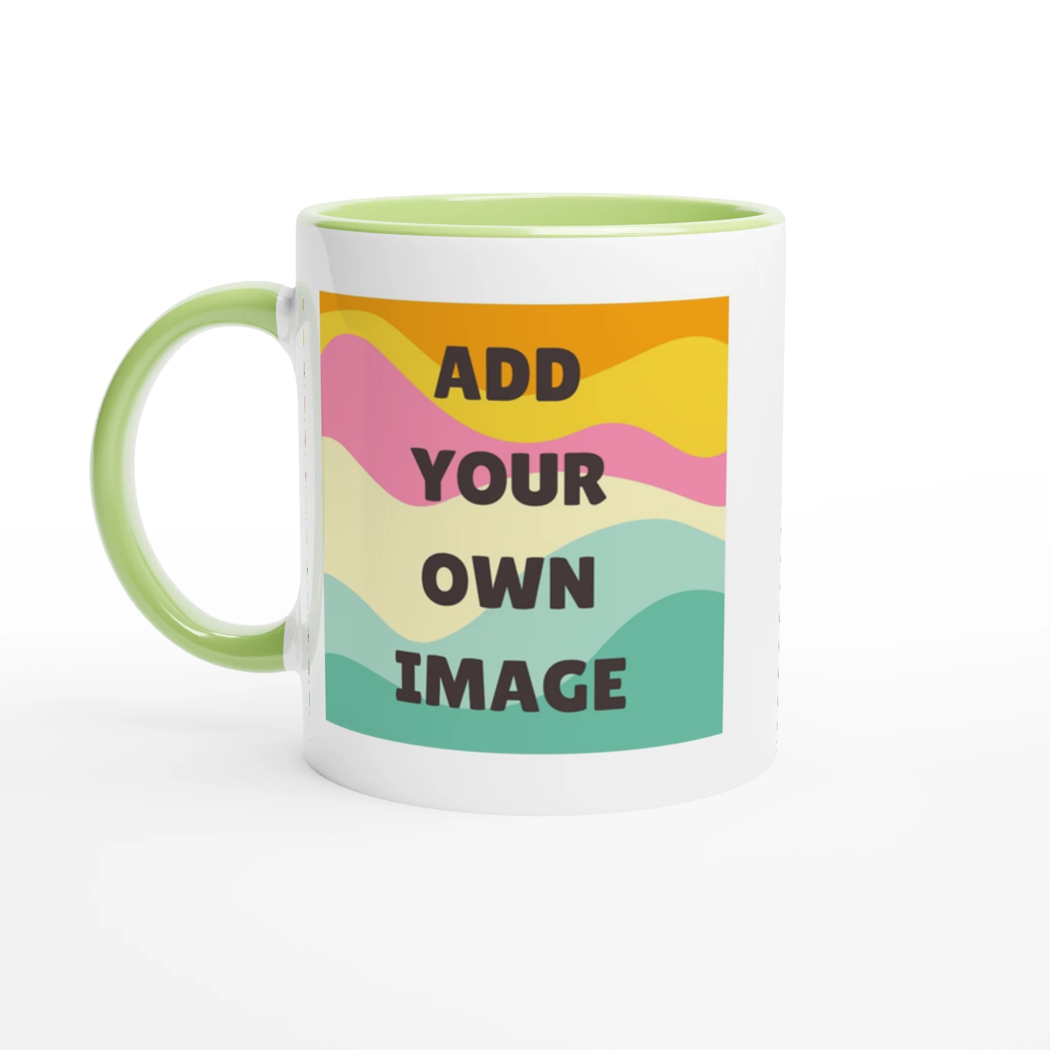 Personalised - Add Your Own Image - White 11oz Ceramic Mug with Colour Inside Ceramic Green Personalised 11oz Mug Customise Globally Fulfilled Personalise