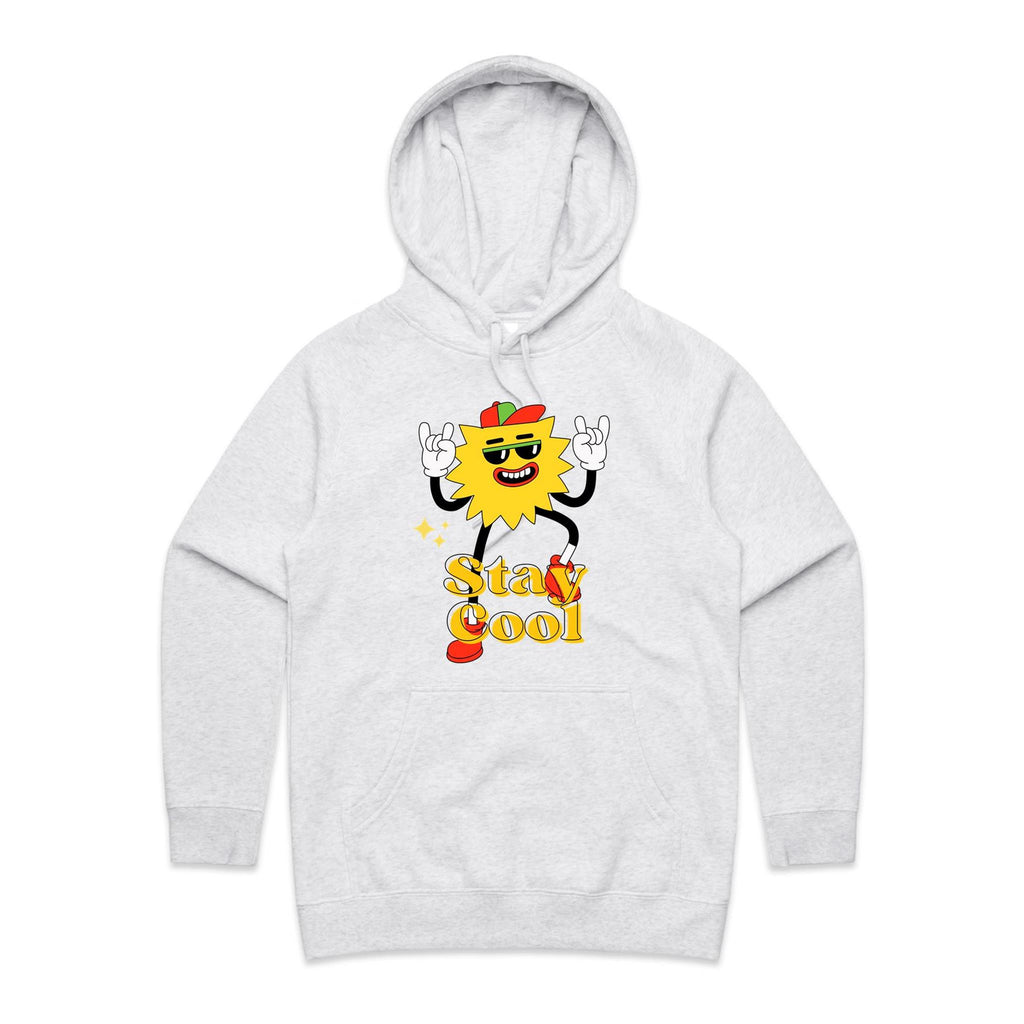 Stay Cool - Womens Hoodie White Marle Womens Hoodie Printed In Australia
