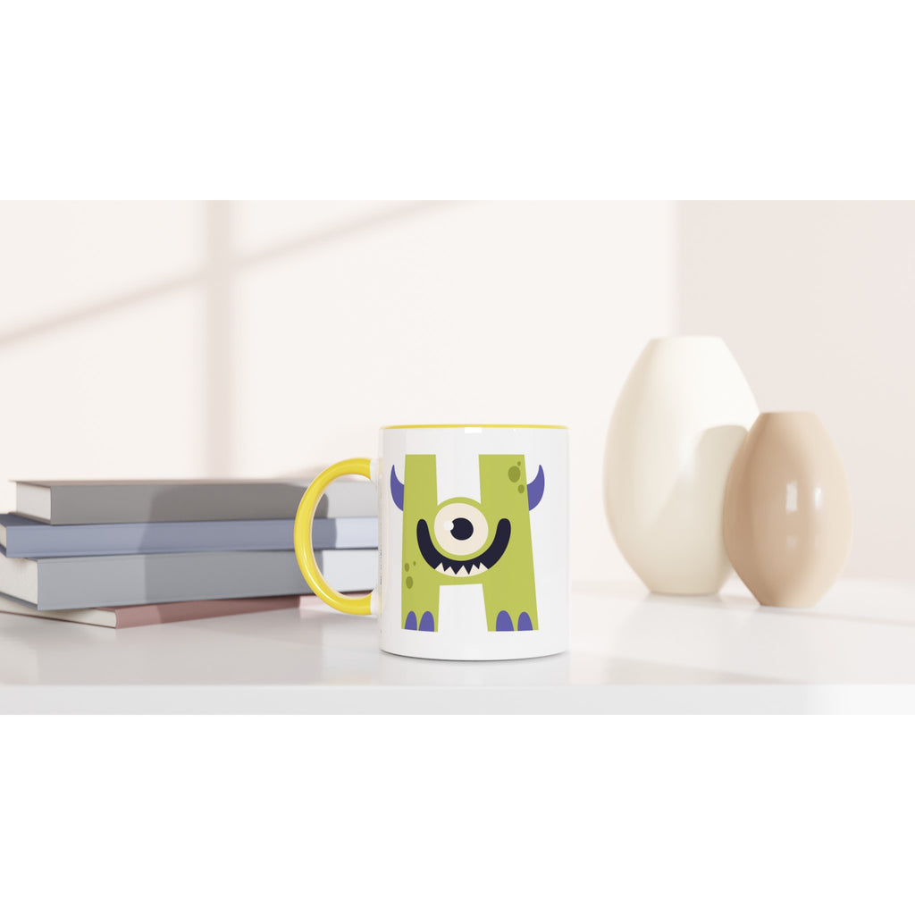 Personalised - Monster Initial - White 11oz Ceramic Mug with Color Inside Personalised 11oz Mug Customise Globally Fulfilled Name Personalise