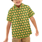Yellow Flowers On Green Junior Kids Hawaiian Shirt