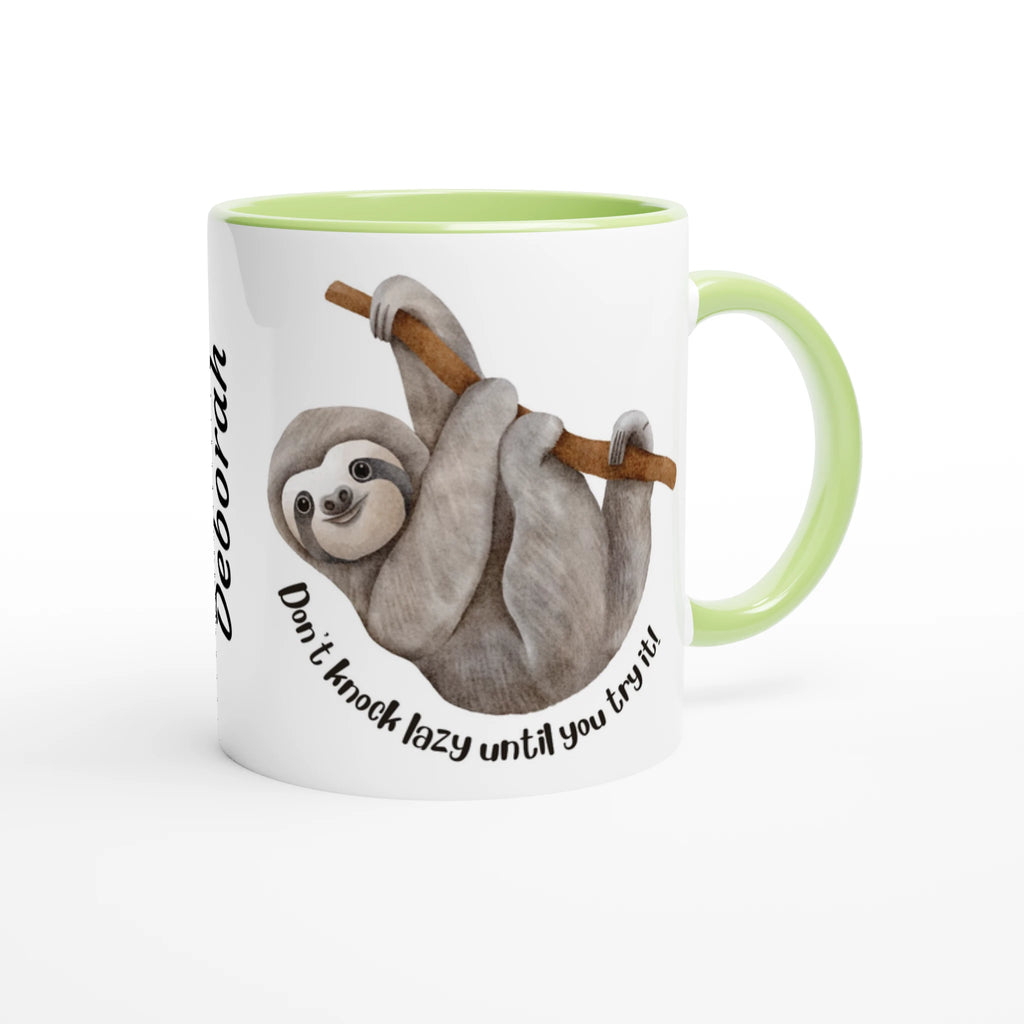 Personalise - Sloth, Don't Knock Lazy Until You Try It - White 11oz Ceramic Mug Personalised Mug animal customise Funny Globally Fulfilled personalise