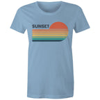 Retro Sunset - Womens T-shirt Carolina Blue Womens T-shirt Printed In Australia Retro