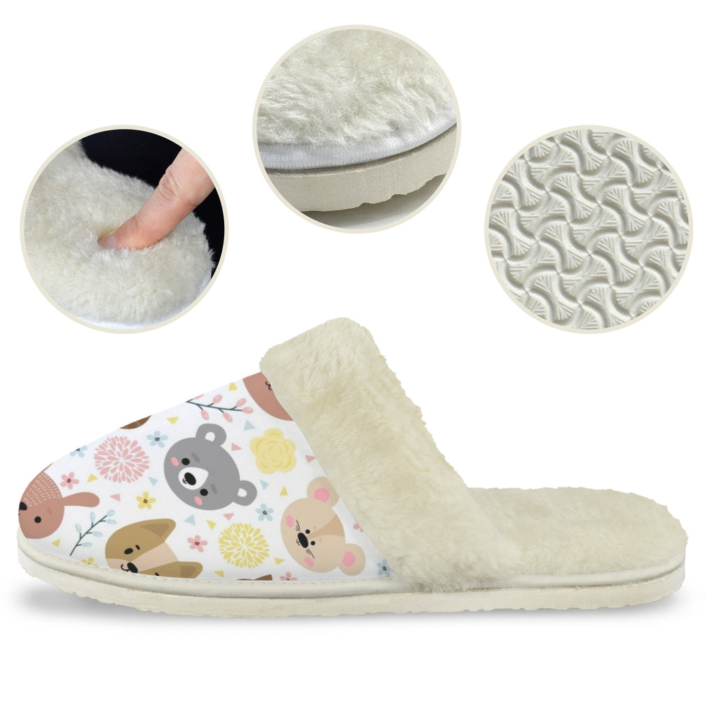 Baby Animals Women's Fur Trim Thick-Sole Indoor Slippers Women's Fur Trimmed Slippers animal Printed Offshore