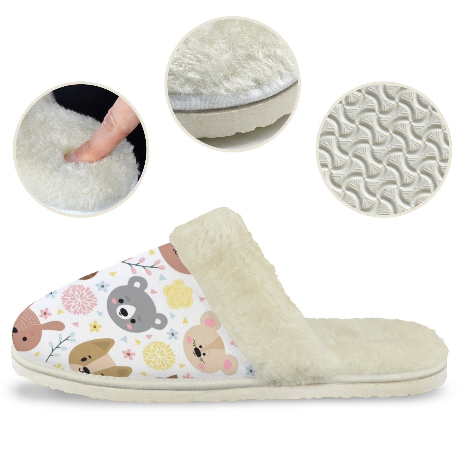 Baby Animals Women's Fur Trim Thick-Sole Indoor Slippers Women's Fur Trimmed Slippers animal Printed Offshore