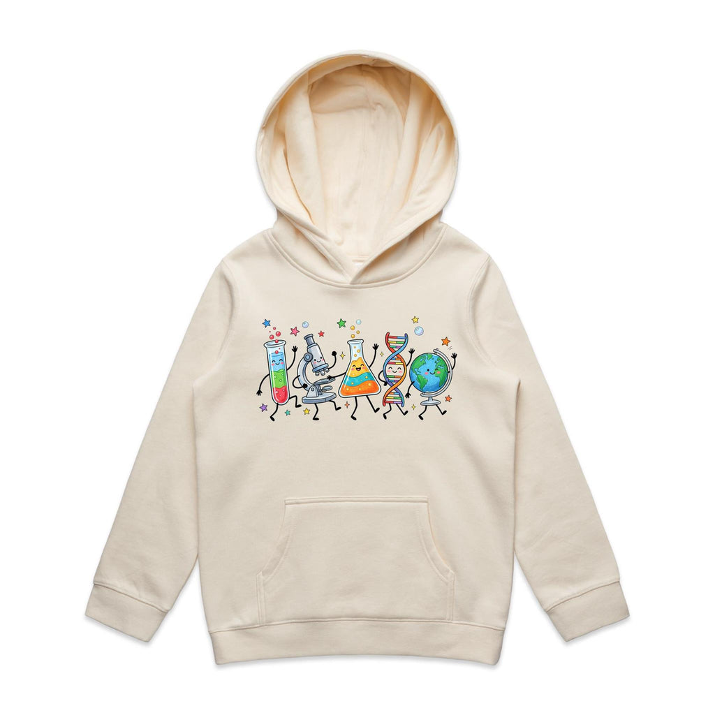 Science Characters Kids AS Colour Hoodie Ecru Kids Hoodie Printed In Australia Science