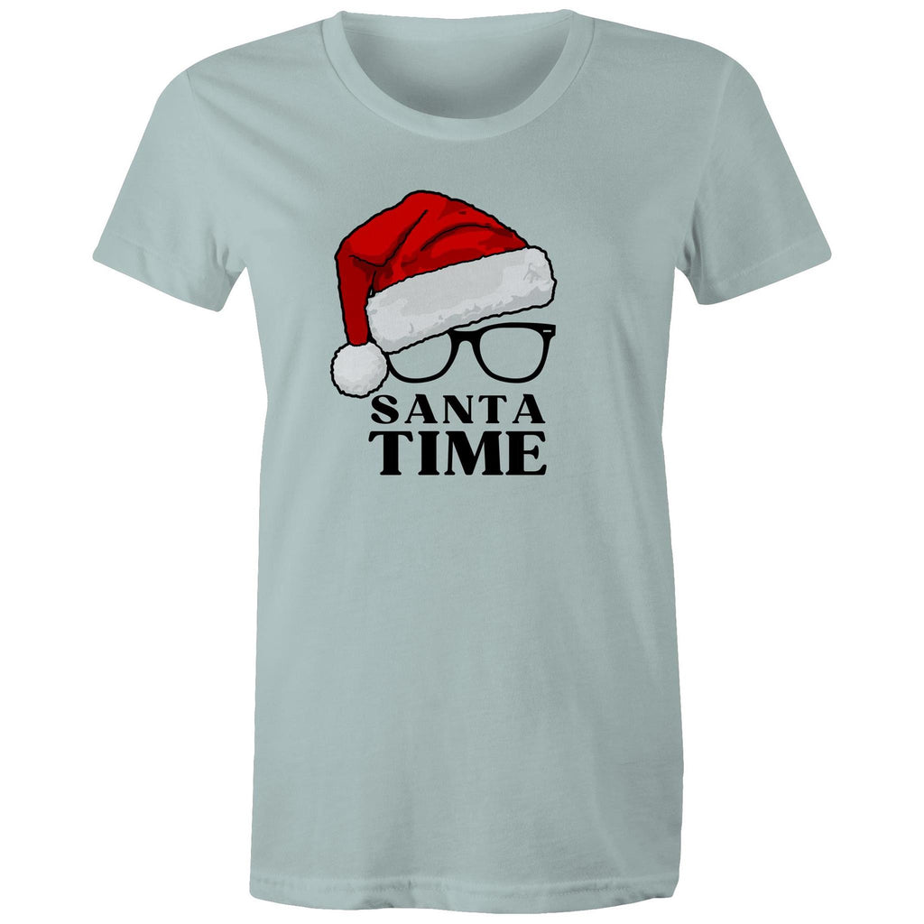Santa Time - Womens T-shirt Pale Blue Womens Christmas T-shirt Christmas Printed In Australia