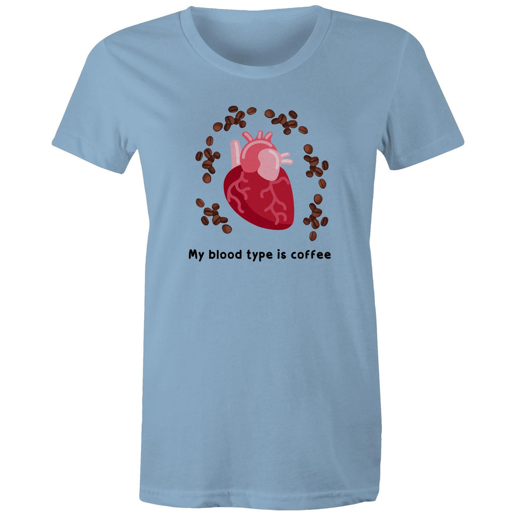My Blood Type Is Coffee - Womens T-shirt Carolina Blue Womens T-shirt Coffee Printed In Australia