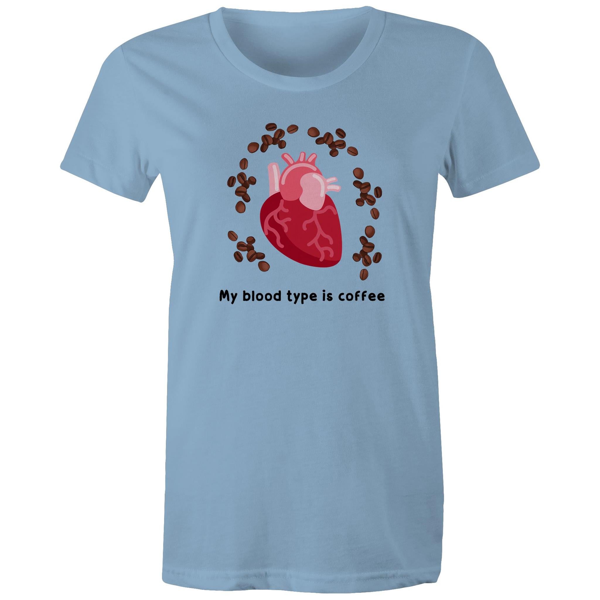 My Blood Type Is Coffee - Womens T-shirt Carolina Blue Womens T-shirt Coffee Printed In Australia