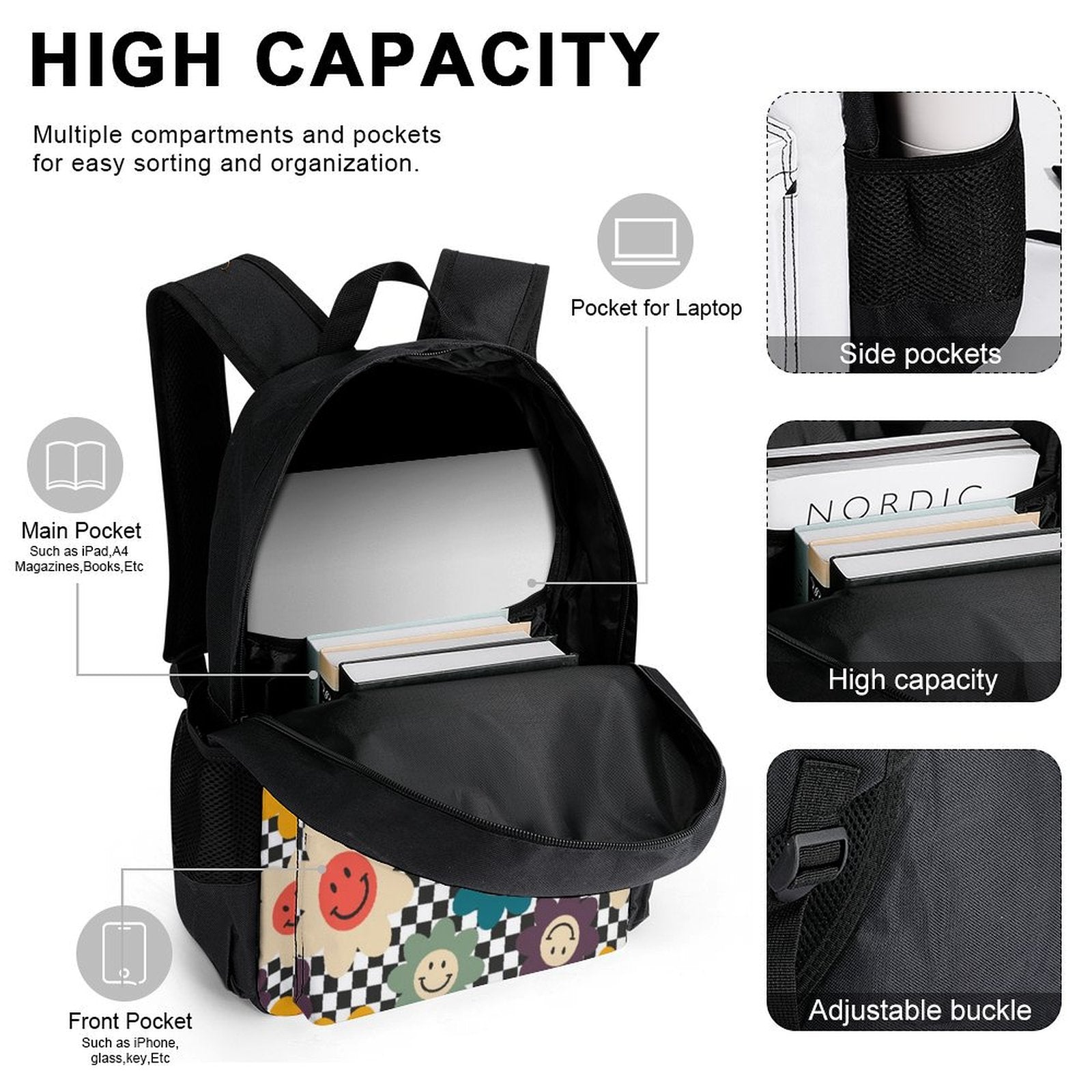 Happy Retro Flowers - Three Piece Backpack Set