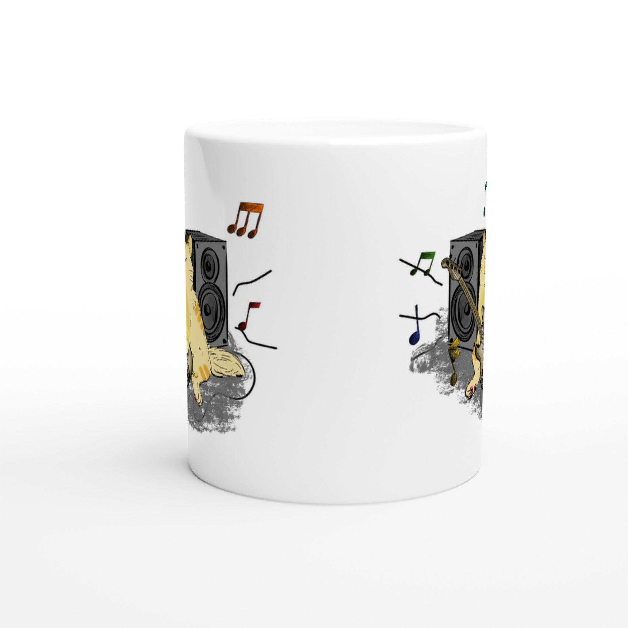 Cat Bass Player - White 11oz Ceramic Mug White 11oz Mug animal Globally Fulfilled Music