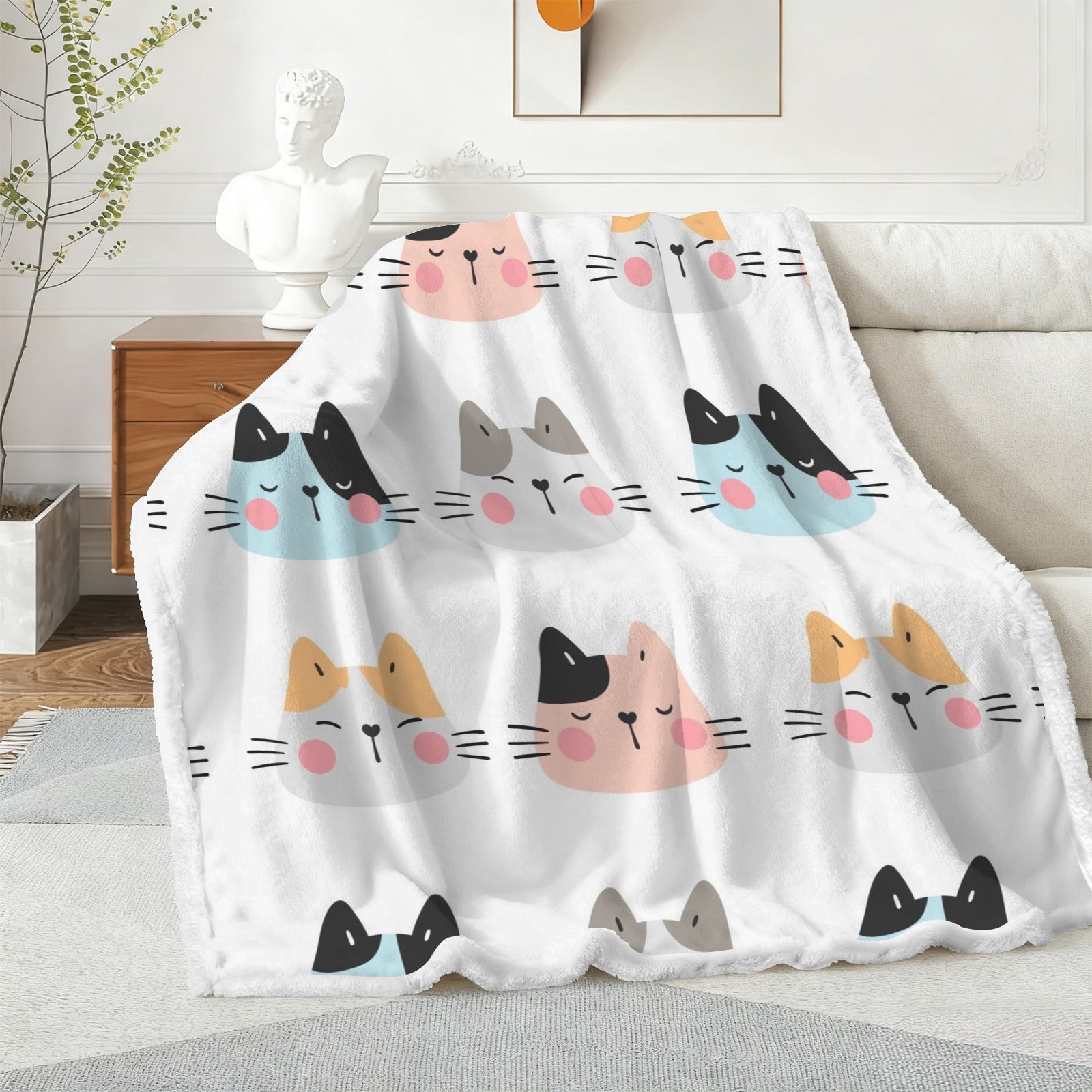 Cat Faces - Double-Layer Fleece Blanket 51"x59"