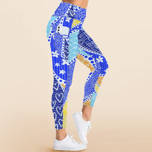 Blue Swirl - Women's High Waist Pockets Yoga Leggings