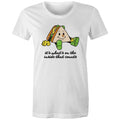 Sandwich, It's What's On The Inside That Counts Women's AS Colour T-shirt White Womens T-shirt Food Positivity Printed In Australia